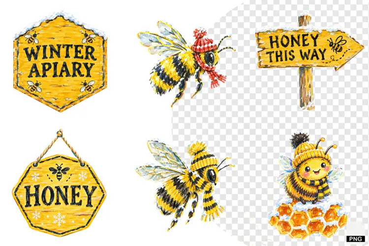 Winter Bees Garden Clipart