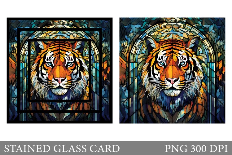 Stained Glass Tiger Card. Tiger Stained Glass Card Design example image 1