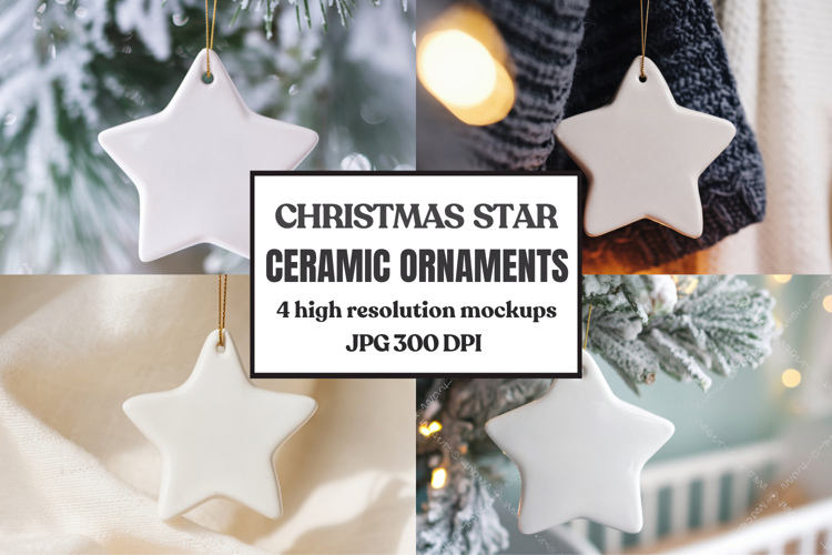 Christmas Star Ceramic Ornaments Mockup | Holiday Star Ornam