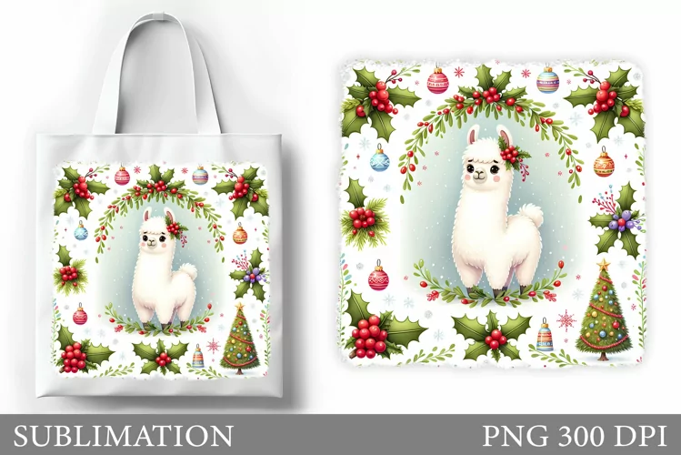 Christmas Lama Tote Bag. Christmas Tote Bag Sublimation