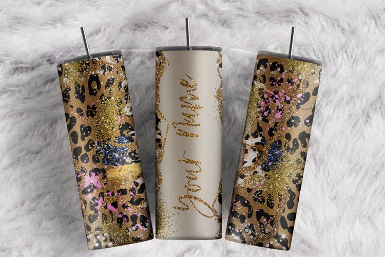 Custom Name Glitter Cheetah Marble Brush 20 oz tumbler wrap