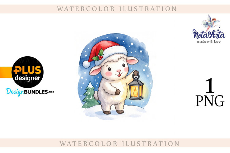 Christmas Sheep in Watercolor Style example image 1