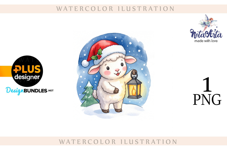 Christmas Sheep in Watercolor Style