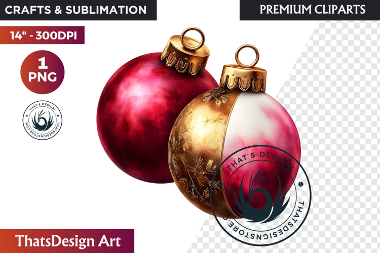 Christmas Baubles Clipart, Festive Holiday Ornaments PNG