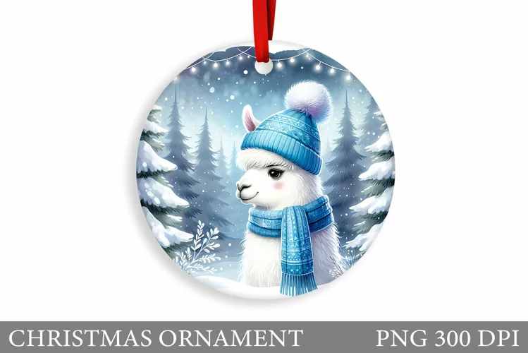 Cute Lama Christmas Ornament. Christmas Ornament Sublimation