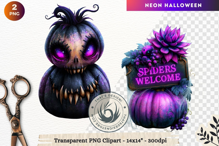 Neon Halloween Character Clipart Spooky Kawaii
