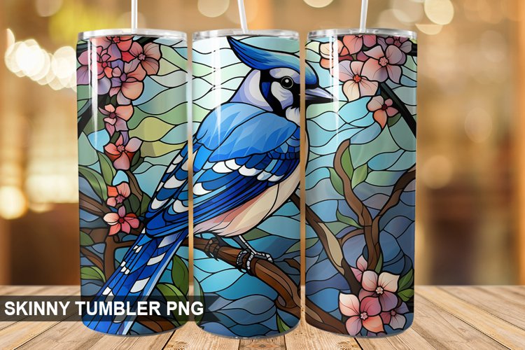 Stained Glass Blue Jay PNG Tumbler Design