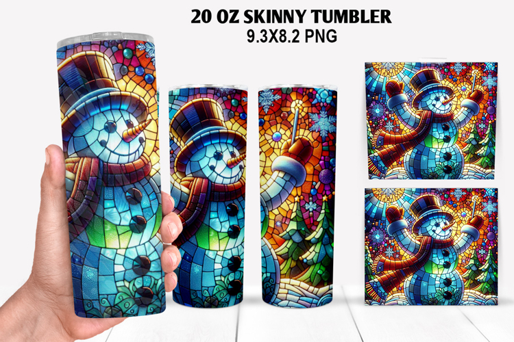 Snowman Skinny Tumbler 20oz Wrap Design, Christmas Tumbler