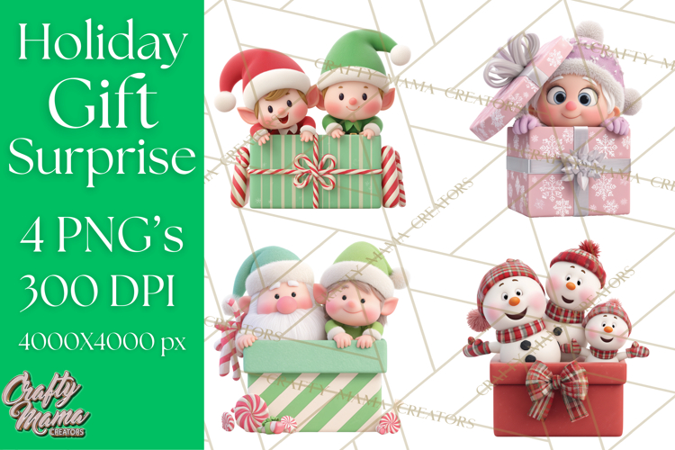 Christmas Characters in Gift Boxes PNG Clipart