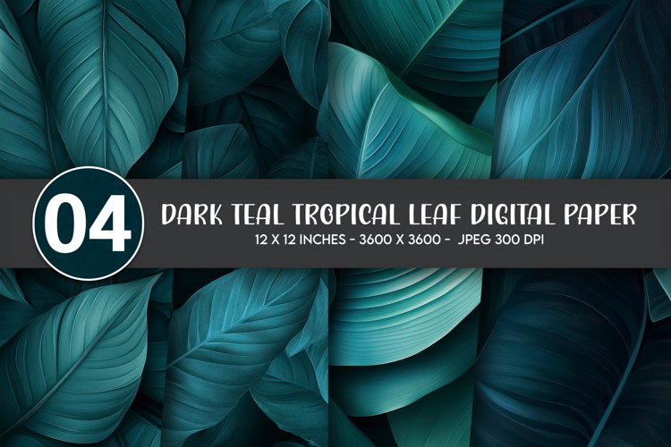 Dark Teal Tropical Leaf Digital Paper example image 1