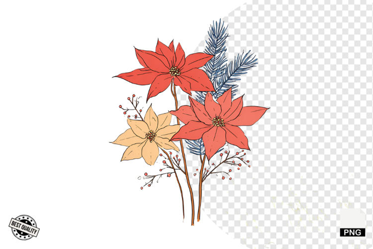 Christmas Doodle Wildflowers Clipart
