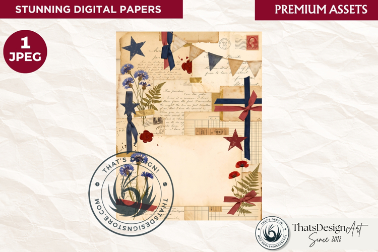 Patriotic Vintage 4th of July Junk Journal digital paper