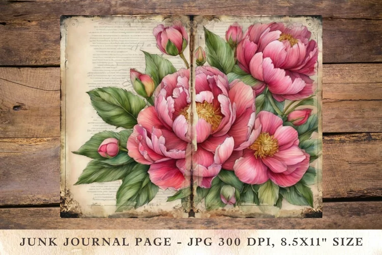 Printable Junk Journal Pages peonies 1