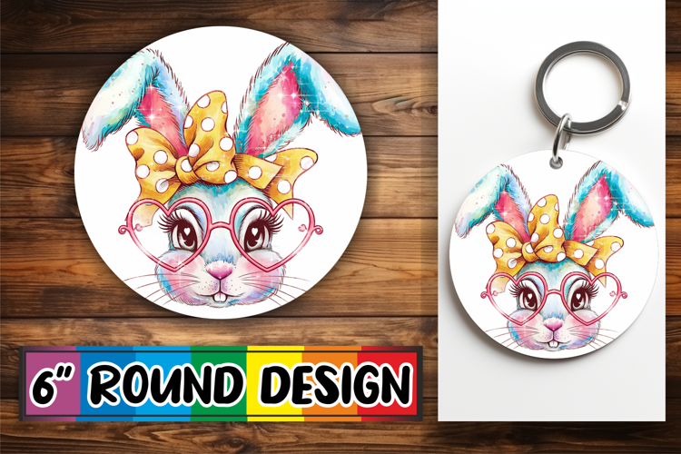Cheerful Circle Keychains Design, Easter Bunny