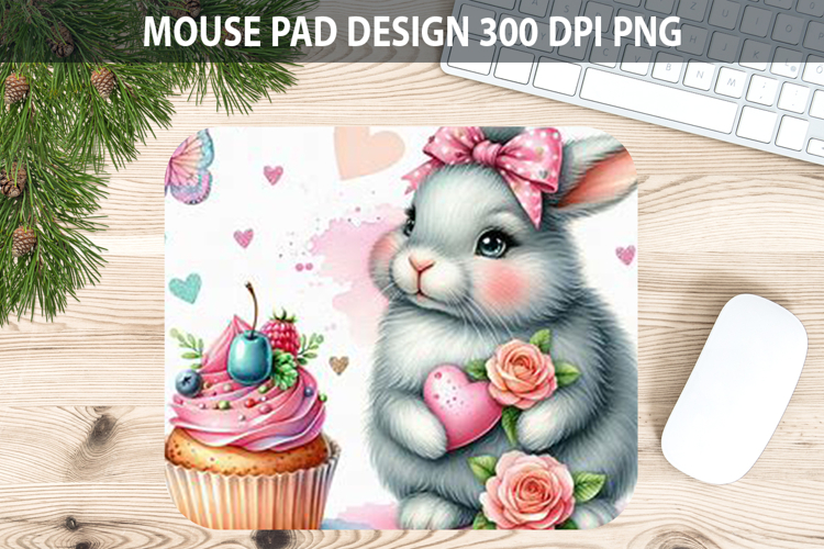 Watercolor Rabbit Mouse Pad Sublimation - Valentines PNG
