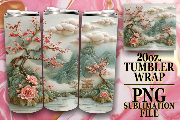 Spring Landscape Embroidered Tumbler Design - 20oz