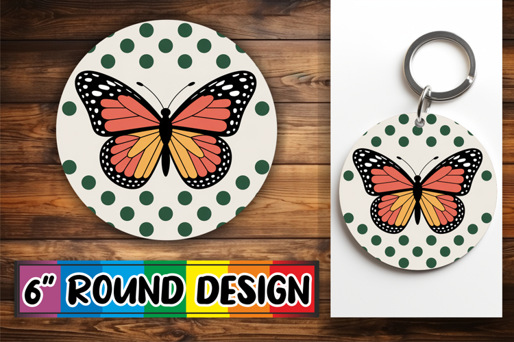 Blissful Round Keychains Sublimation PNG, Butterfly