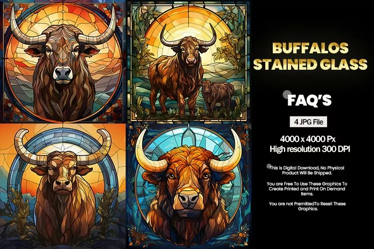 Buffalos Stained Glass Square Coaster - 04 Variations
