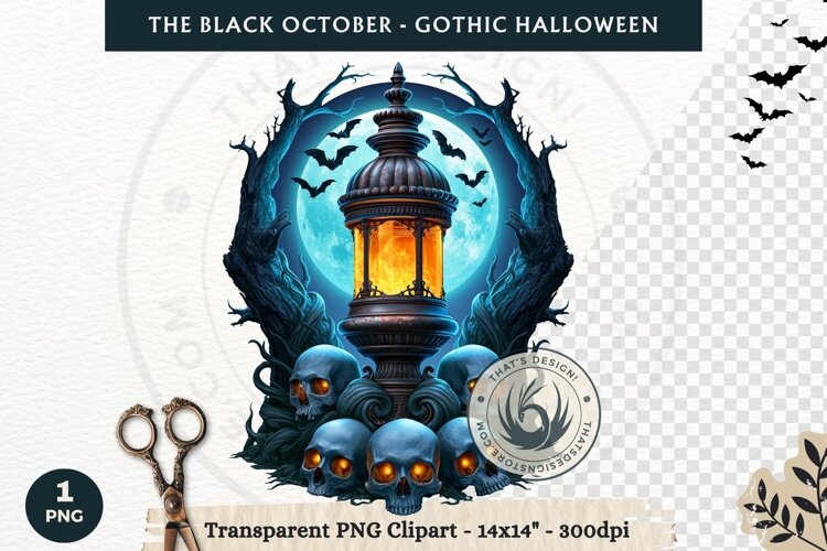 The Black October Gothic Halloween Clipart, Horror character example image 1