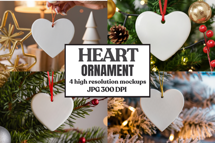 Holiday Love Heart Ornament Mockups | Romantic Christmas Tre