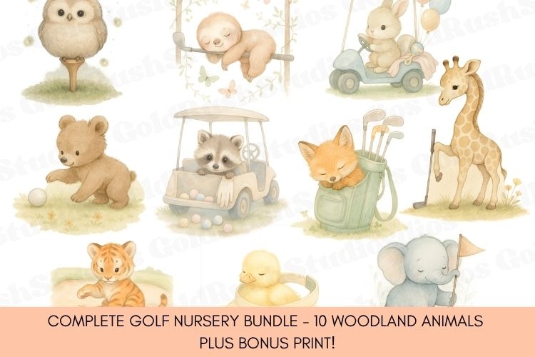 10 PNG Baby Woodland Animals Nursery Bundle with Bonus!