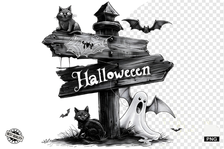 Black and White Halloween Autumn Clipart example image 1