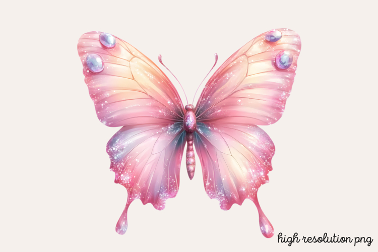 Gilter Pink Butterfly Clipart PNG