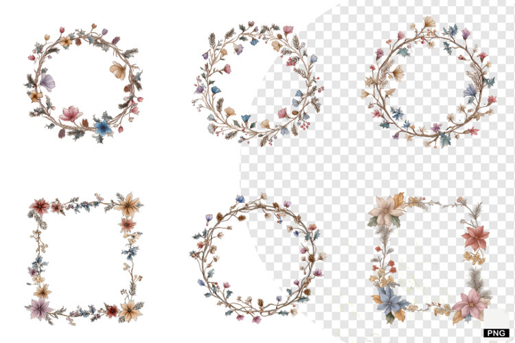 Christmas Winter Floral Borders Clipart example image 1