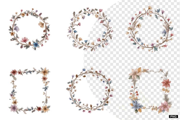 Christmas Winter Floral Borders Clipart