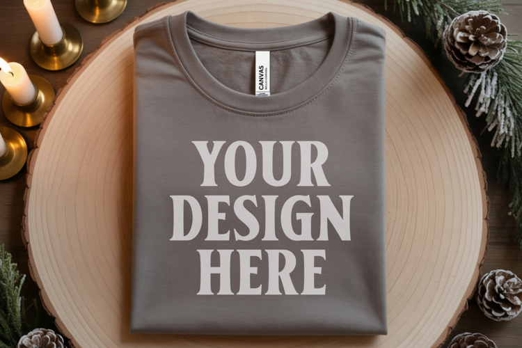 Christmas Bella Canvas 3001 Ash Folded Tshirt Mockup