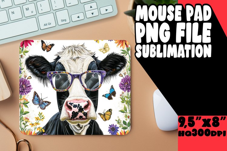 Springtime Bliss Cow Mouse Pad: Sublimation Chic example image 1