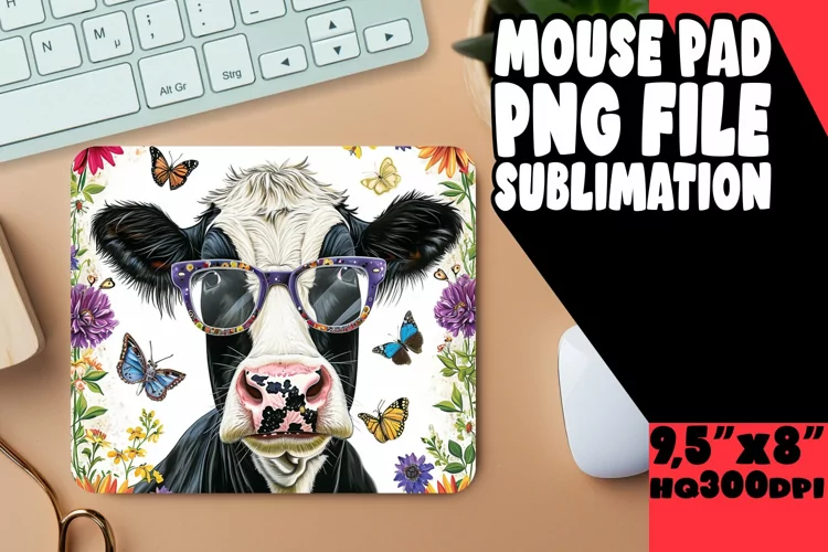 Springtime Bliss Cow Mouse Pad: Sublimation Chic