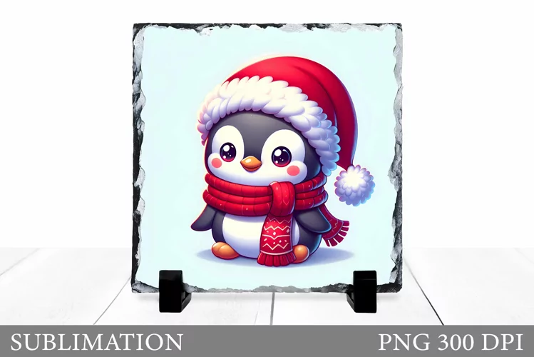 Cute Penguin Sublimation. Christmas Penguin Slate Design