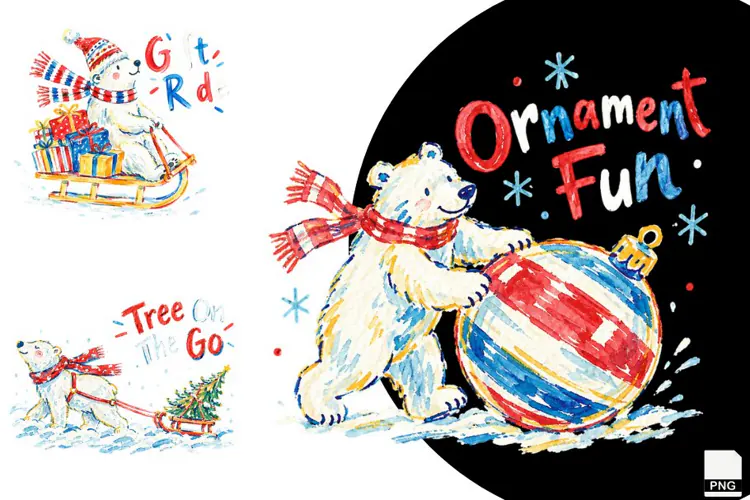 Quirky Christmas Polar Bear PNG