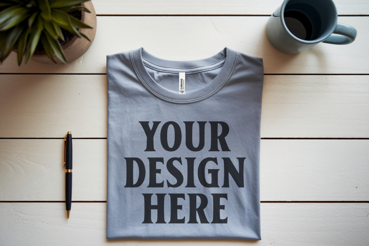 Ash Bella Canvas 3001 Flat Lay T-Shirt Mockup