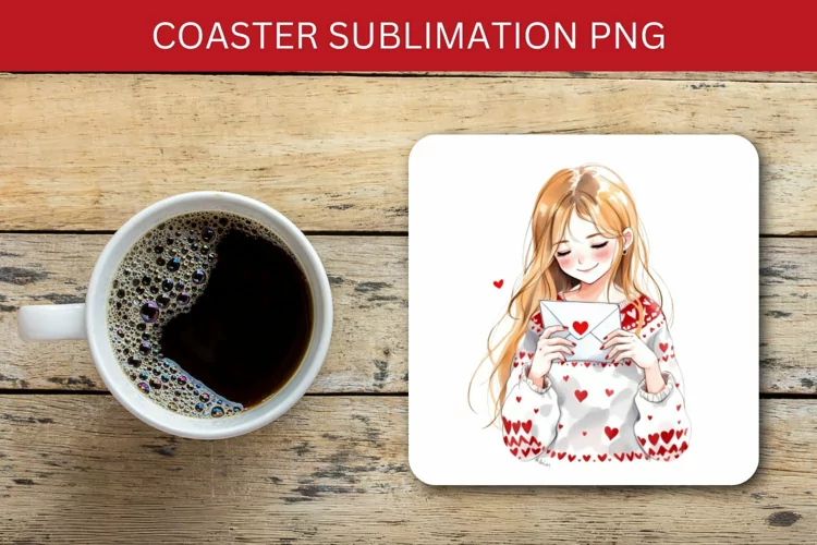valentine square coaster - girl reading love letter