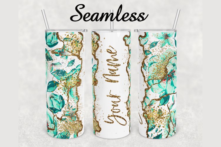 Emerald Green Floral Marble 20 oz sublimation design tumbler example image 1