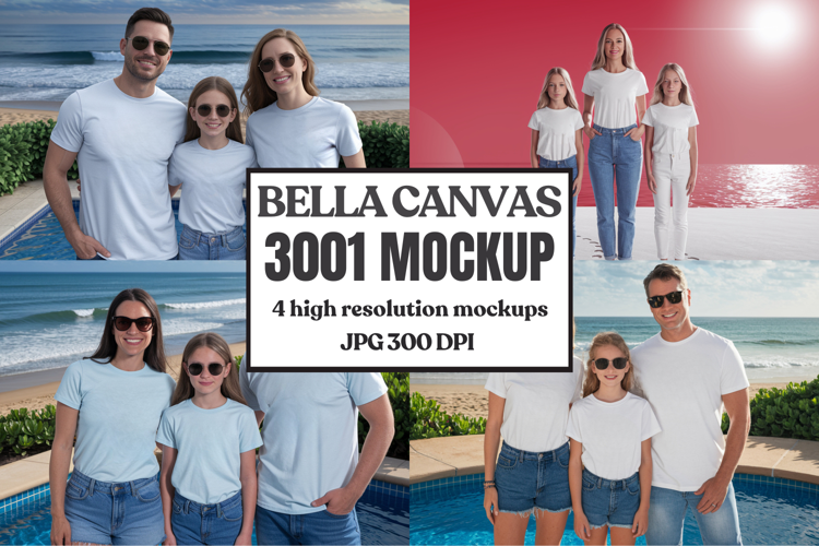 Bella Canvas 3001 Family Group T-Shirt Mockup