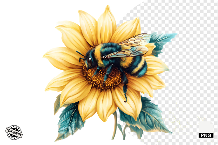 Summer Bees & Sunflowers PNG - Summer Clipart example image 1