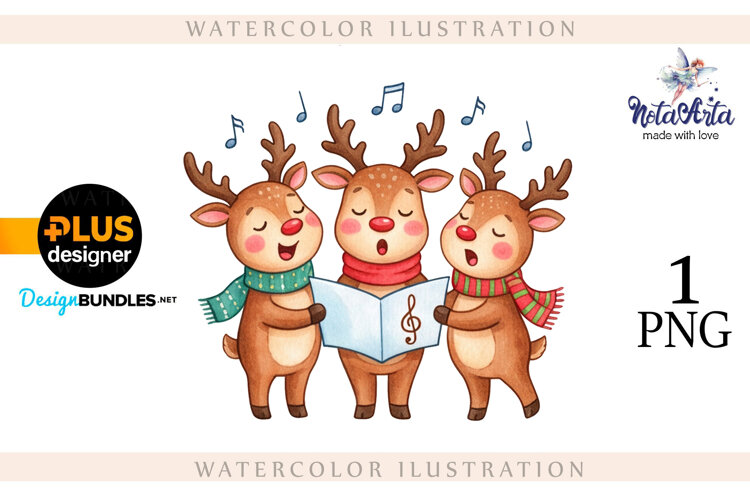 Christmas deer watercolor illustration example image 1