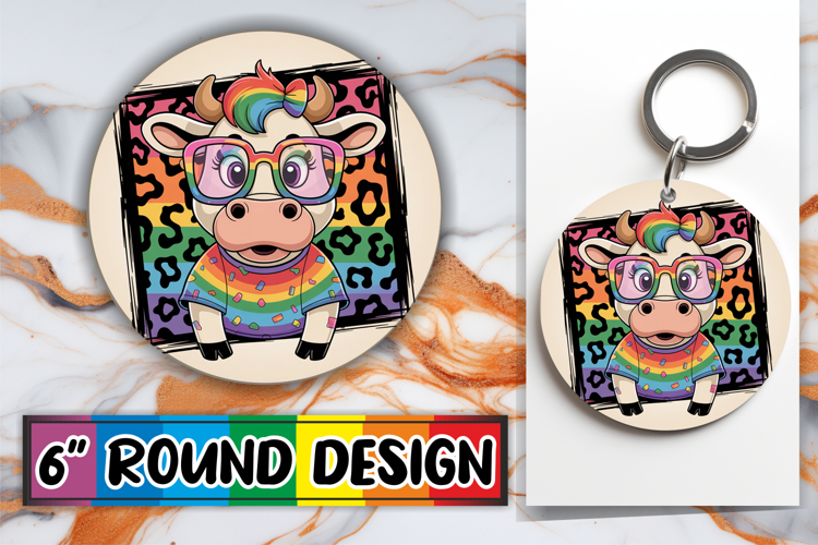 Cheerful Keychain Round Design PNG, Cute Cow