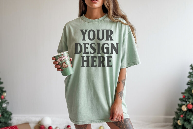 Chalky Mint Christmas Comfort Colors 1717 TShirt Mockup,cc17 example image 1
