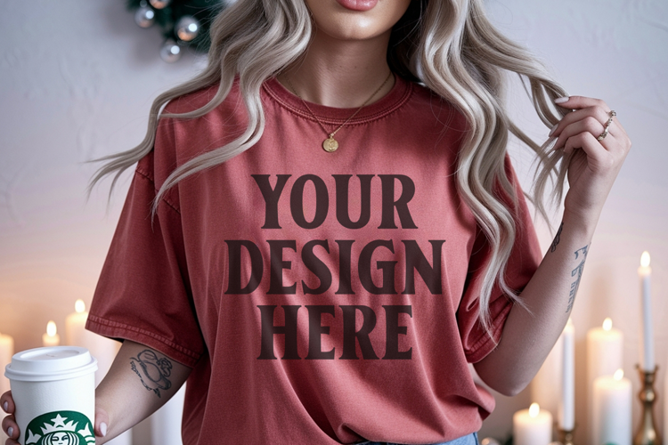 Christmas Comfort Colors 1717 Chili TShirt Mockup, CC 1717