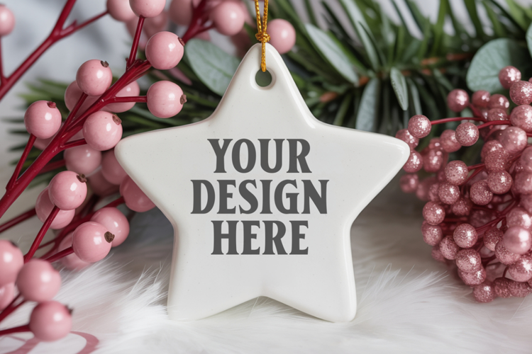 Christmas Star Ceramic Ornament Mockup | Cozy Boho Holiday D