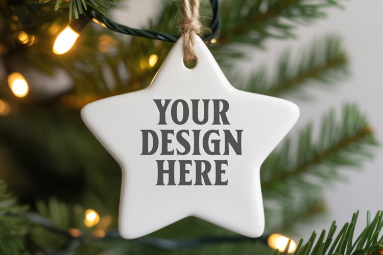 Christmas Star Ceramic Ornaments Mockup | Holiday Star Ornam example image 1