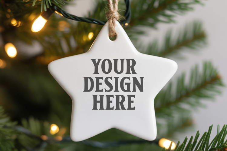 Christmas Star Ceramic Ornaments Mockup | Holiday Star Ornam