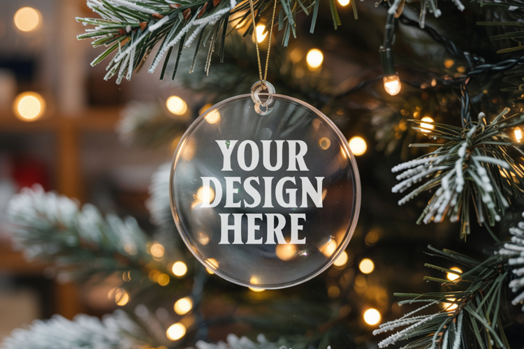 Acrylic Christmas Ornament Mockups | Clear Round Holiday
