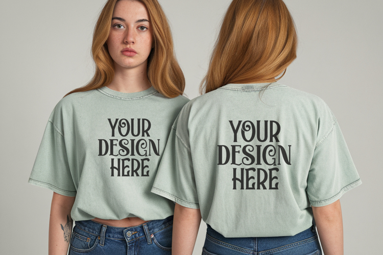 Comfort Colors 1717 Chalky Mint Front & back T shirt mockups