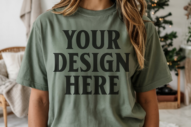 Christmas Comfort Colors 1717 Grass T-Shirt Mockup Real