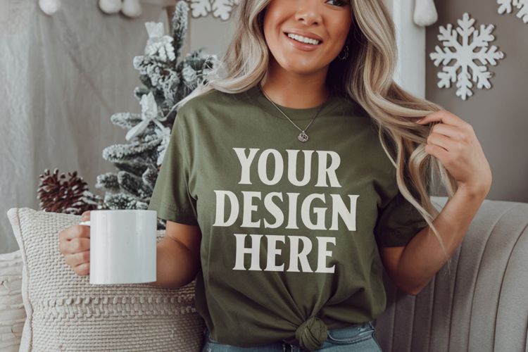 Light Green Comfort Colors 1717 Christmas Shirt Mockup, Coz